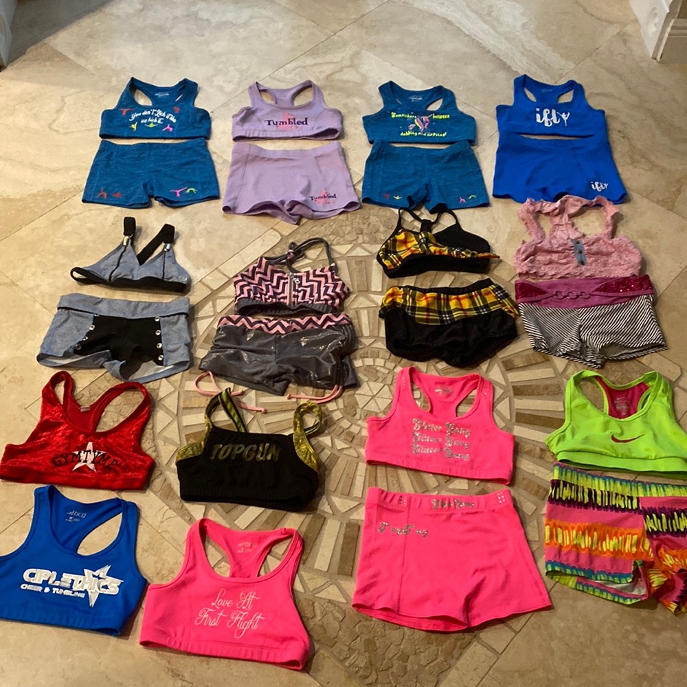 Youth Allstar Cheer Dance Gymnastics Practice Sports Bras and Shorts